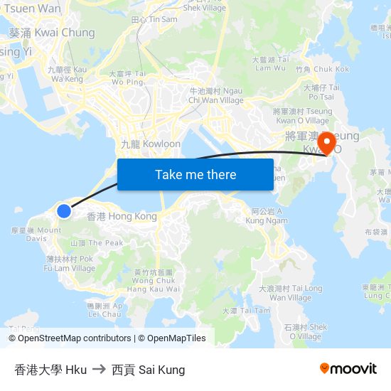 香港大學 Hku to 西貢 Sai Kung map