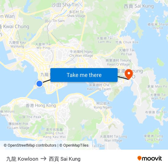 九龍 Kowloon to 西貢 Sai Kung map