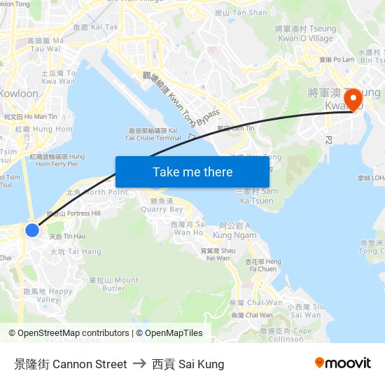 景隆街 Cannon Street to 西貢 Sai Kung map