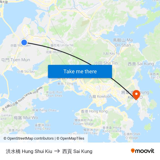 洪水橋 Hung Shui Kiu to 西貢 Sai Kung map