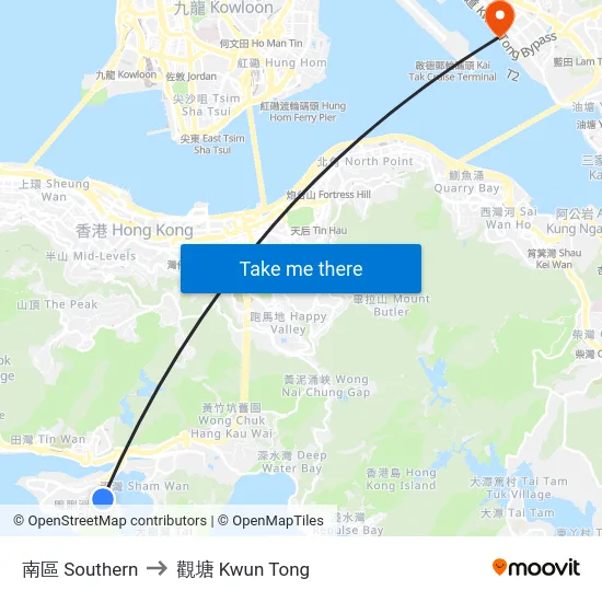 南區 Southern to 觀塘 Kwun Tong map