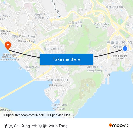 西貢 Sai Kung to 觀塘 Kwun Tong map