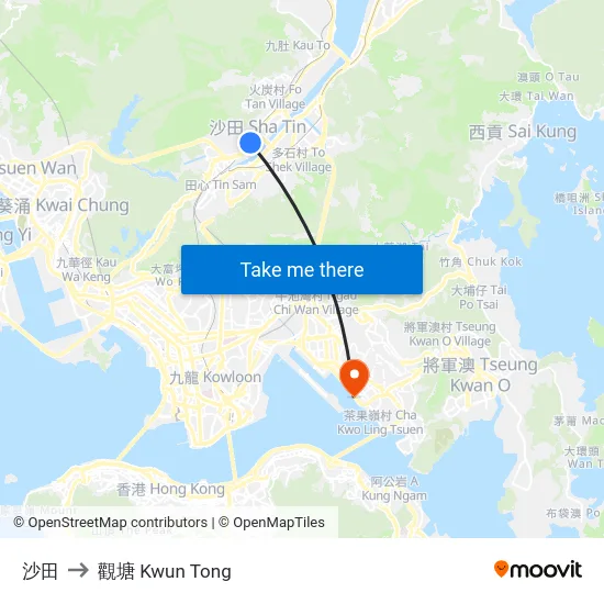 沙田 to 觀塘 Kwun Tong map