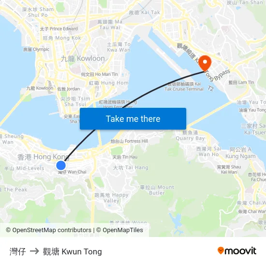 灣仔 to 觀塘 Kwun Tong map