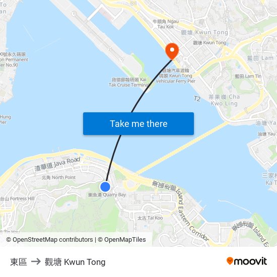 東區 to 觀塘 Kwun Tong map