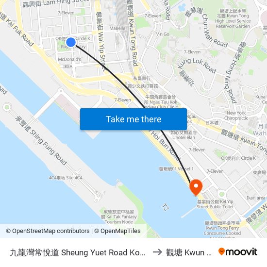 九龍灣常悅道 Sheung Yuet Road Kowloon Bay to 觀塘 Kwun Tong map