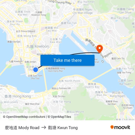 麼地道 Mody Road to 觀塘 Kwun Tong map