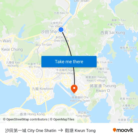 沙田第一城 City One Shatin to 觀塘 Kwun Tong map