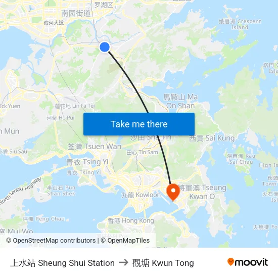 上水站 Sheung Shui Station to 觀塘 Kwun Tong map