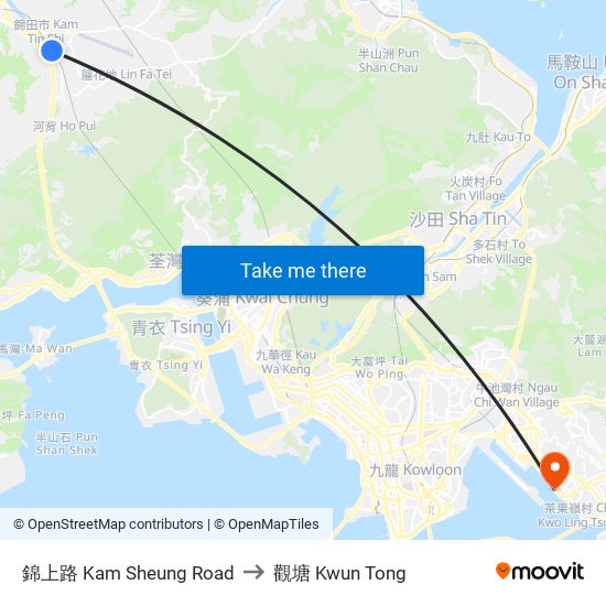 錦上路 Kam Sheung Road to 觀塘 Kwun Tong map