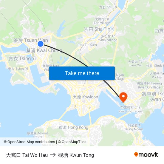 大窩口 Tai Wo Hau to 觀塘 Kwun Tong map