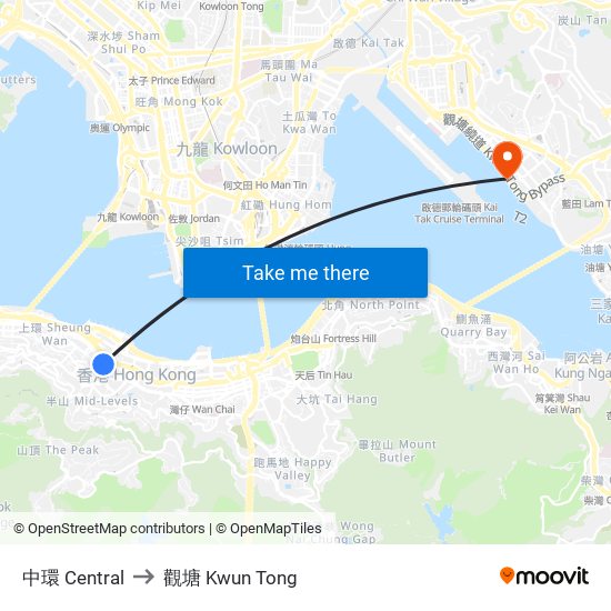 中環 Central to 觀塘 Kwun Tong map