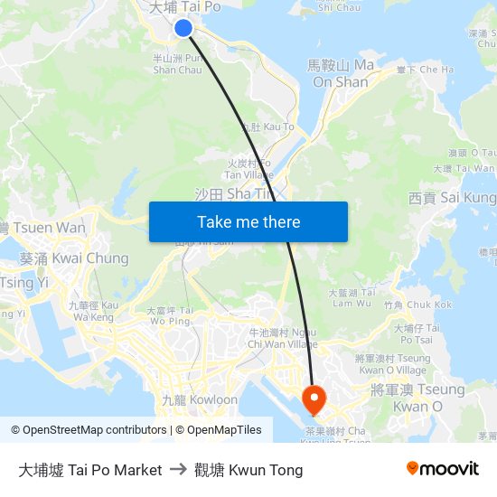 大埔墟 Tai Po Market to 觀塘 Kwun Tong map