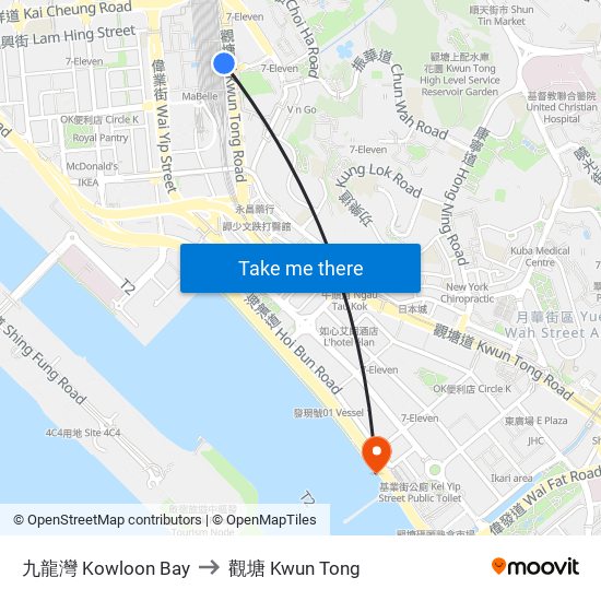 九龍灣 Kowloon Bay to 觀塘 Kwun Tong map