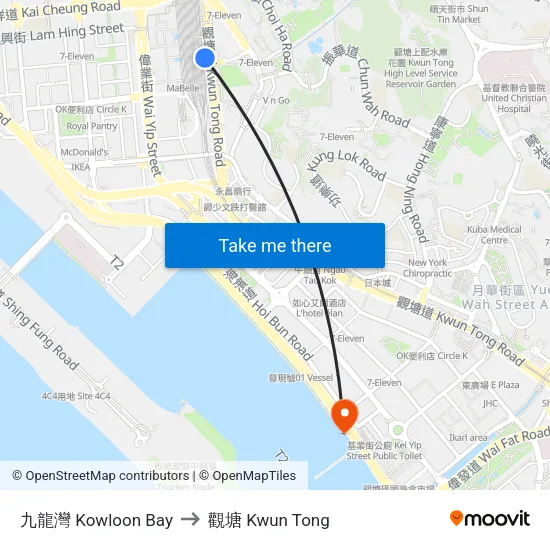 九龍灣 Kowloon Bay to 觀塘 Kwun Tong map