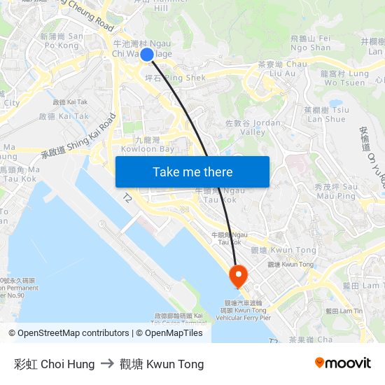 彩虹 Choi Hung to 觀塘 Kwun Tong map