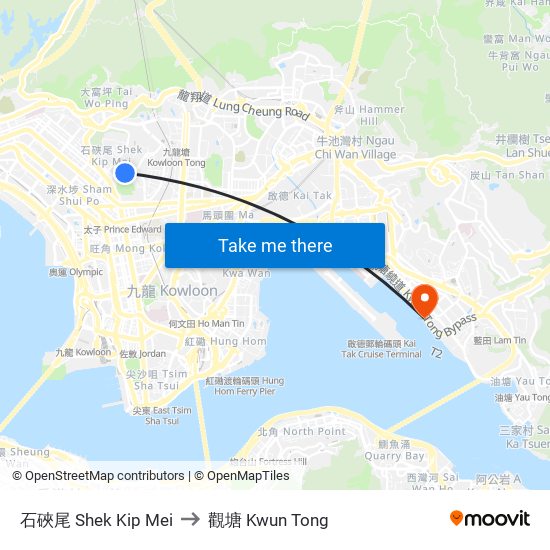 石硤尾 Shek Kip Mei to 觀塘 Kwun Tong map