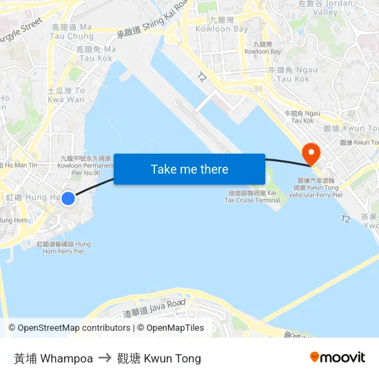 黃埔 Whampoa to 觀塘 Kwun Tong map