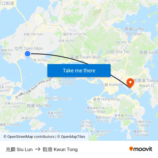 兆麟 Siu Lun to 觀塘 Kwun Tong map