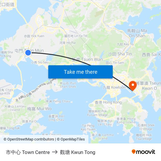 市中心 Town Centre to 觀塘 Kwun Tong map