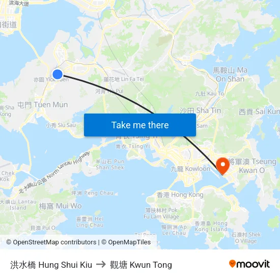 洪水橋 Hung Shui Kiu to 觀塘 Kwun Tong map