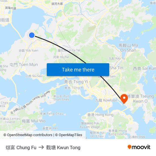 頌富 Chung Fu to 觀塘 Kwun Tong map