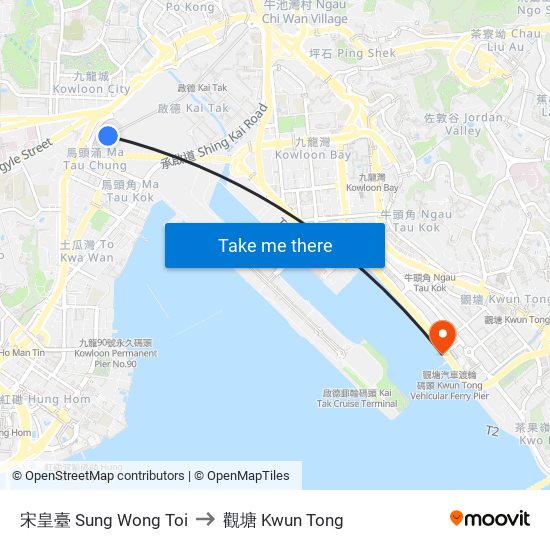 宋皇臺 Sung Wong Toi to 觀塘 Kwun Tong map