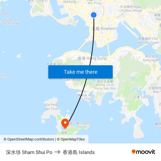 深水埗 Sham Shui Po to 香港島 Islands map