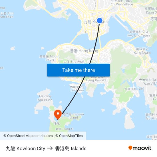 九龍 Kowloon City to 香港島 Islands map