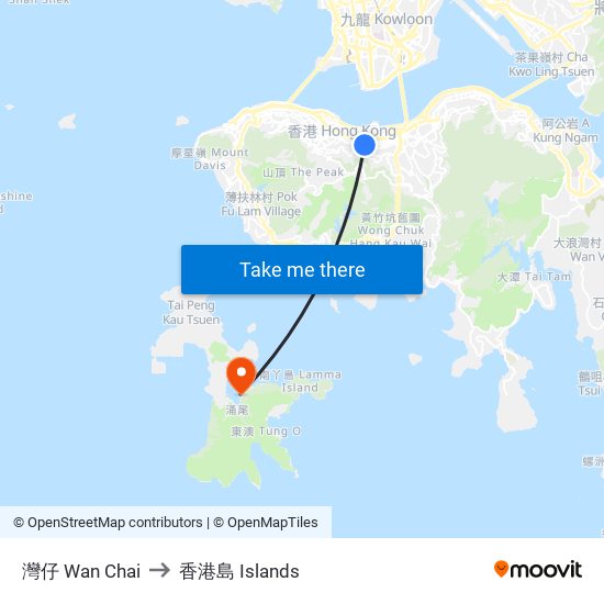 灣仔 Wan Chai to 香港島 Islands map