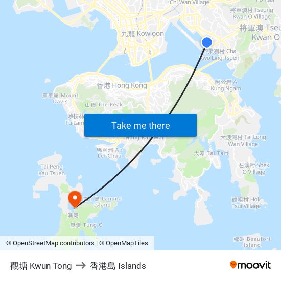 觀塘 Kwun Tong to 香港島 Islands map