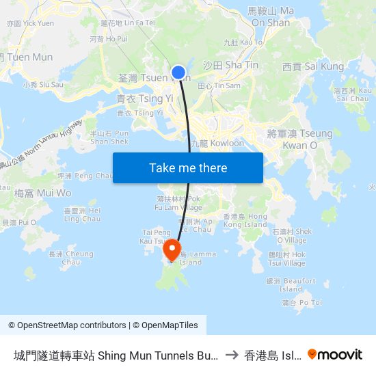 城門隧道轉車站 Shing Mun Tunnels Bus Interchange to 香港島 Islands map