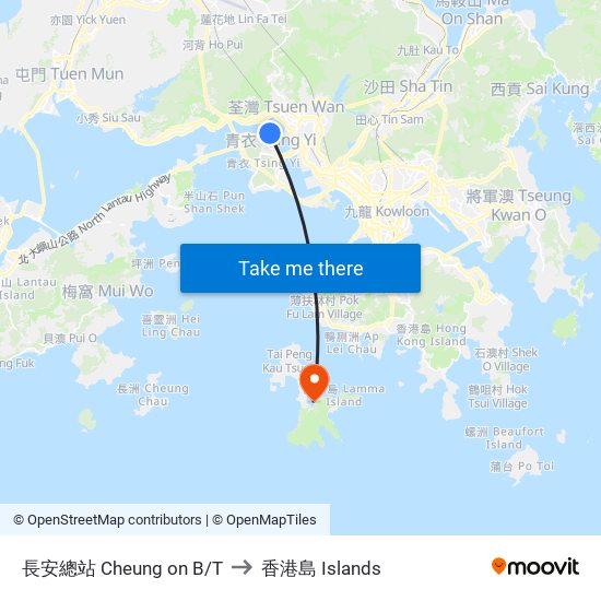 長安總站 Cheung on B/T to 香港島 Islands map