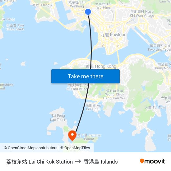 荔枝角站 Lai Chi Kok Station to 香港島 Islands map