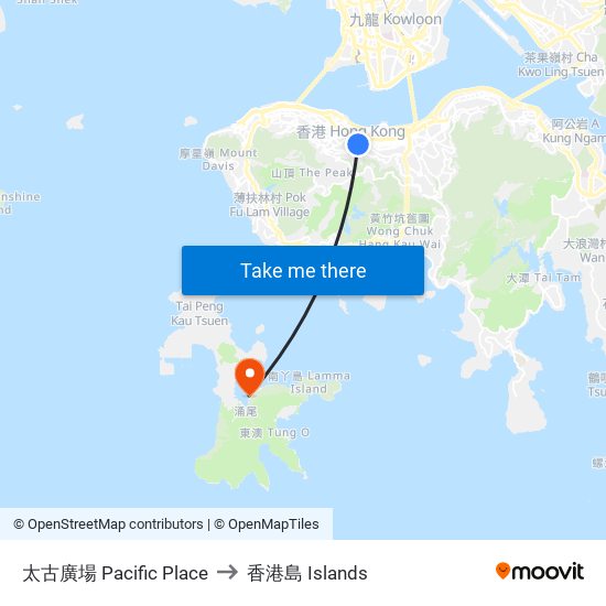 太古廣場 Pacific Place to 香港島 Islands map