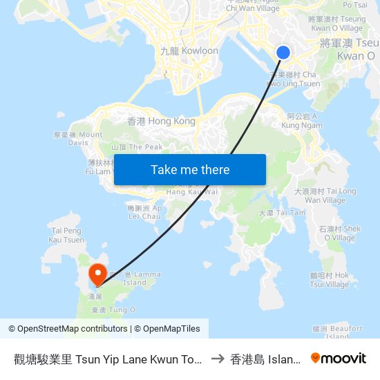 觀塘駿業里 Tsun Yip Lane Kwun Tong to 香港島 Islands map