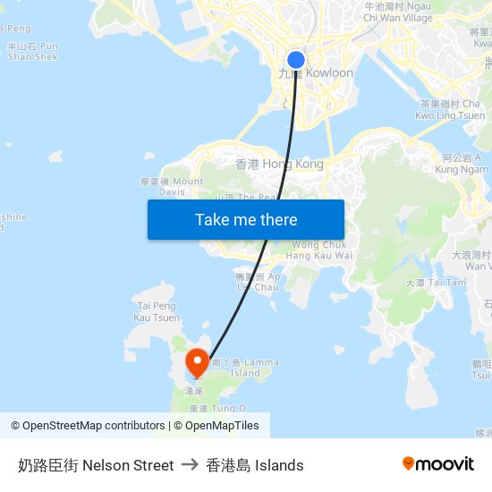 奶路臣街 Nelson Street to 香港島 Islands map
