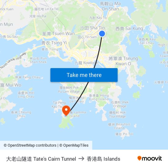 大老山隧道 Tate's Cairn Tunnel to 香港島 Islands map