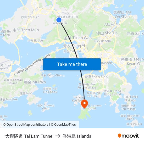 大欖隧道 Tai Lam Tunnel to 香港島 Islands map