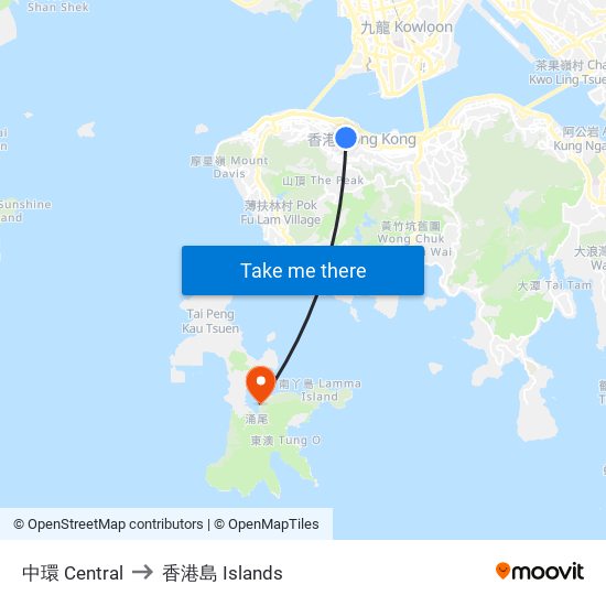 中環 Central to 香港島 Islands map
