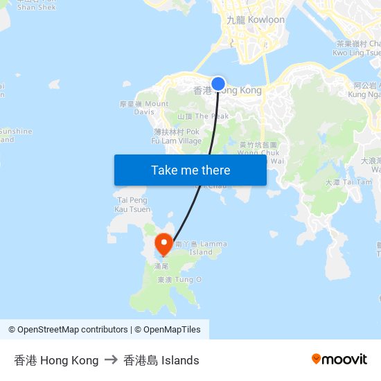 香港 Hong Kong to 香港島 Islands map