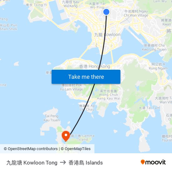 九龍塘 Kowloon Tong to 香港島 Islands map