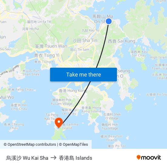 烏溪沙 Wu Kai Sha to 香港島 Islands map