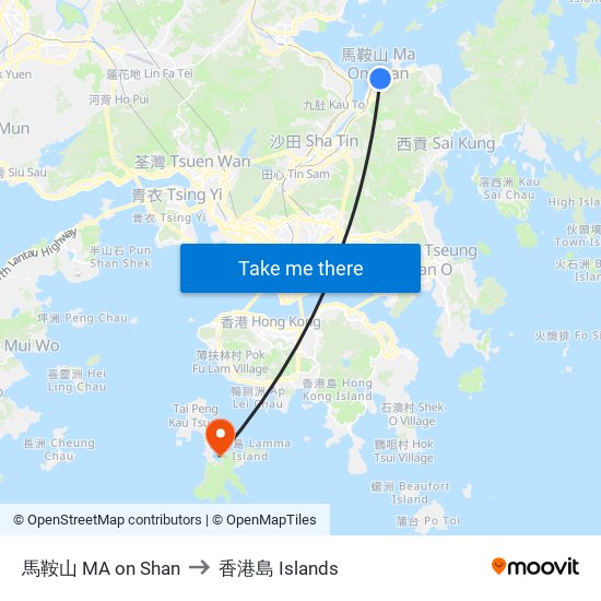 馬鞍山 MA on Shan to 香港島 Islands map