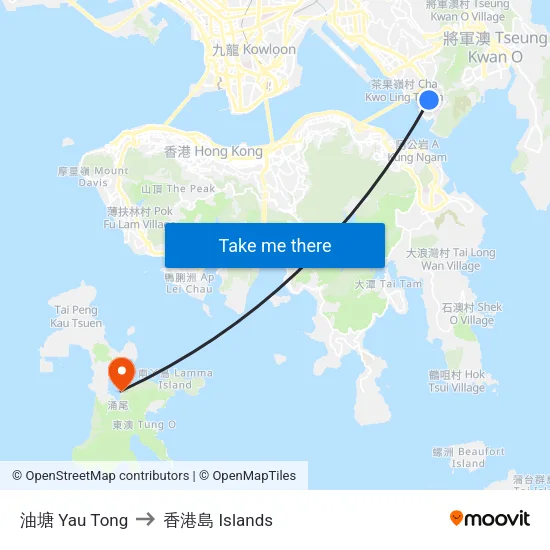 油塘 Yau Tong to 香港島 Islands map