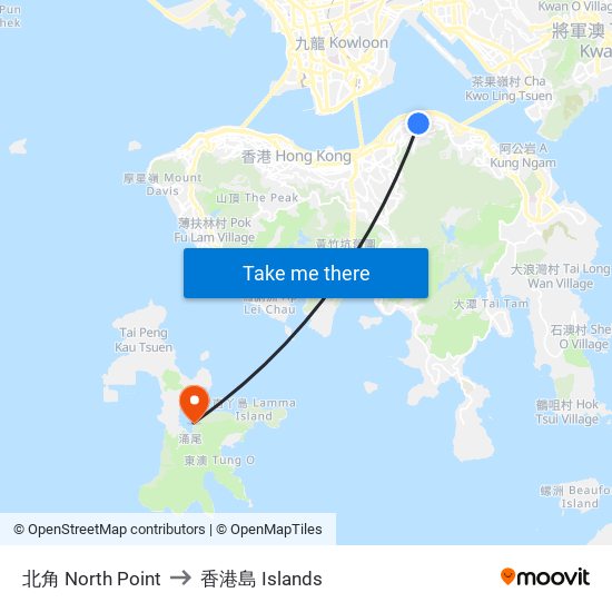 北角 North Point to 香港島 Islands map