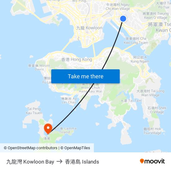 九龍灣 Kowloon Bay to 香港島 Islands map