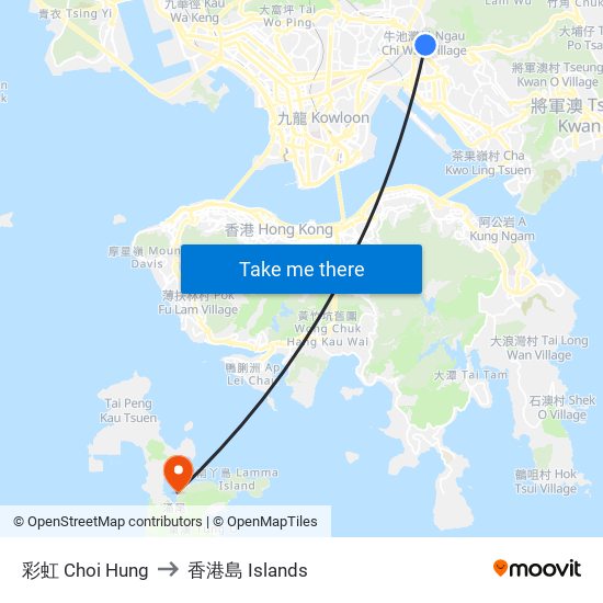 彩虹 Choi Hung to 香港島 Islands map