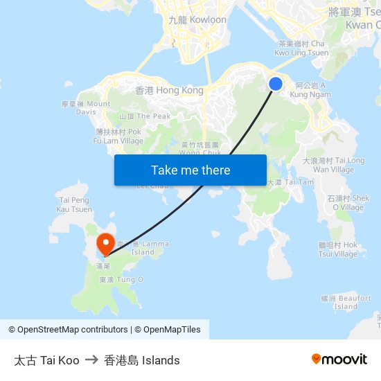 太古 Tai Koo to 香港島 Islands map