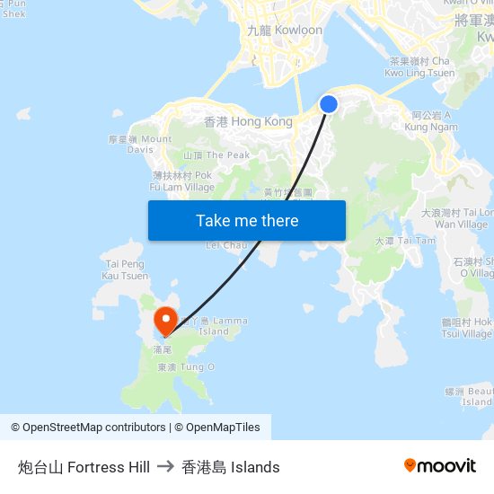 炮台山 Fortress Hill to 香港島 Islands map